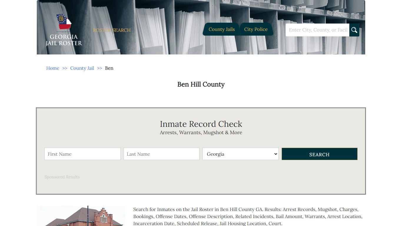 Ben Hill County | Georgia Jail Inmate Search