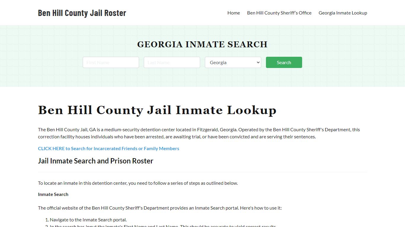 Ben Hill County Jail Roster Lookup, GA, Inmate Search