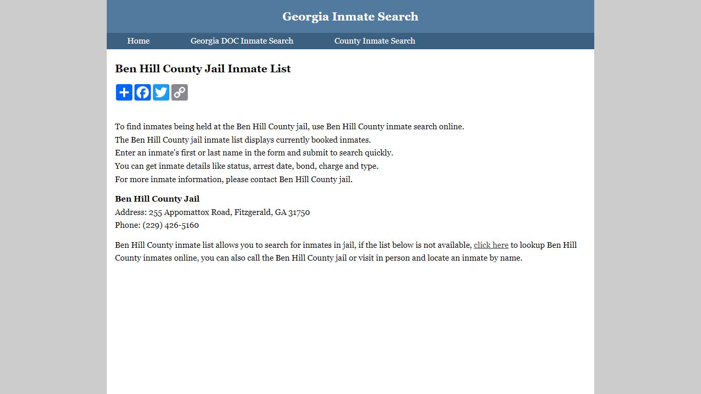 Ben Hill County Jail Inmate List